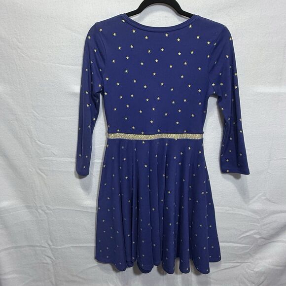 Girl's Mini Boden Navy Gold Star Long Sleeve Skater Dress Size 11-12Y Preppy - Picture 2 of 12